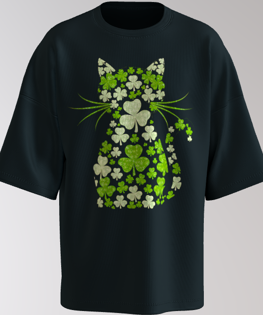 Lucky Shamrock Cat Silhouette T-Shirt