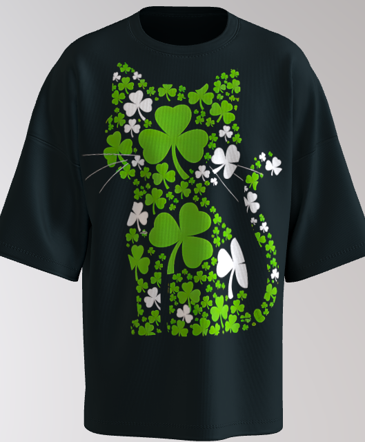 Lucky Shamrock Cat Silhouette T-Shirt