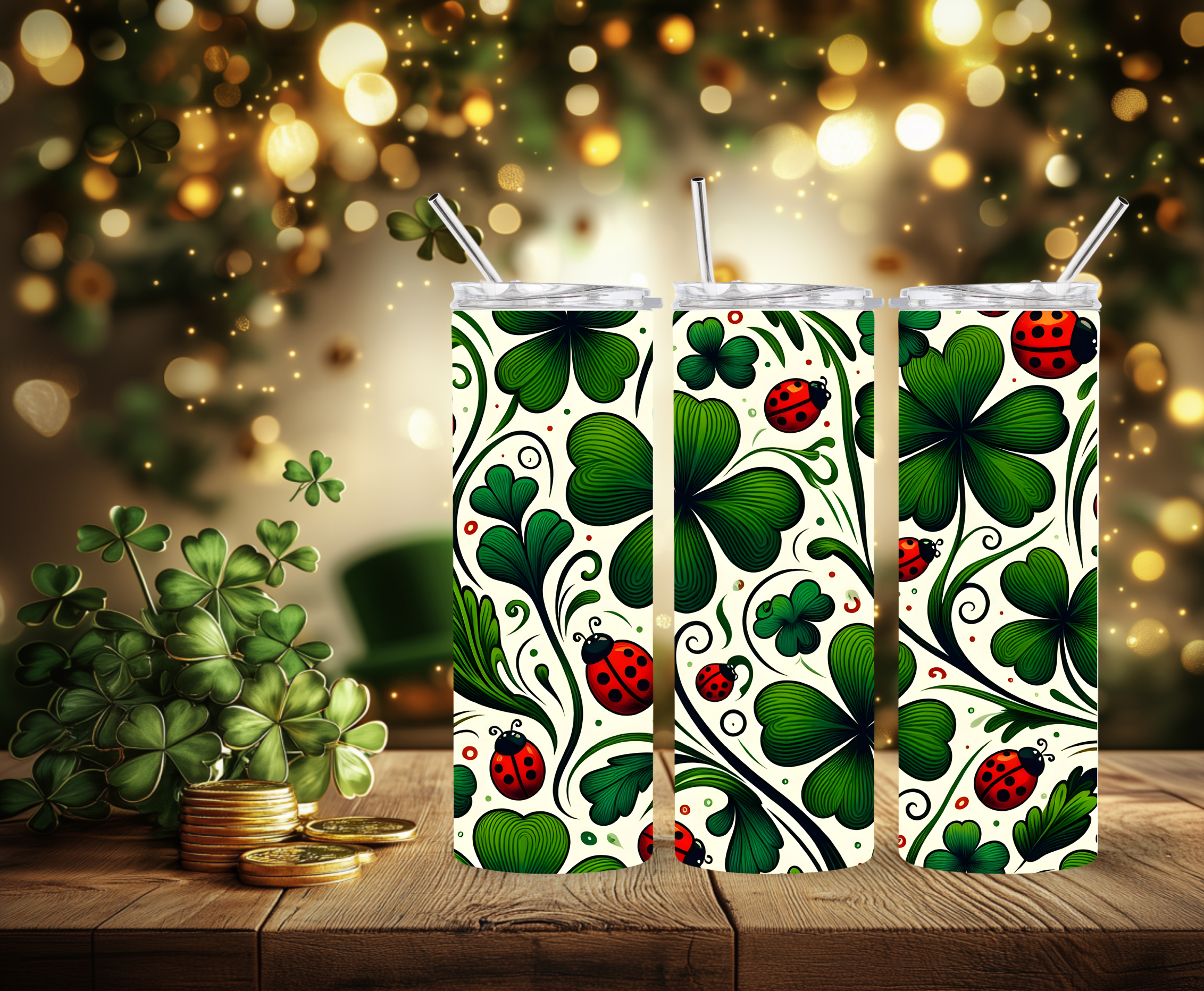 Shamrock & Ladybug Clover Tumbler