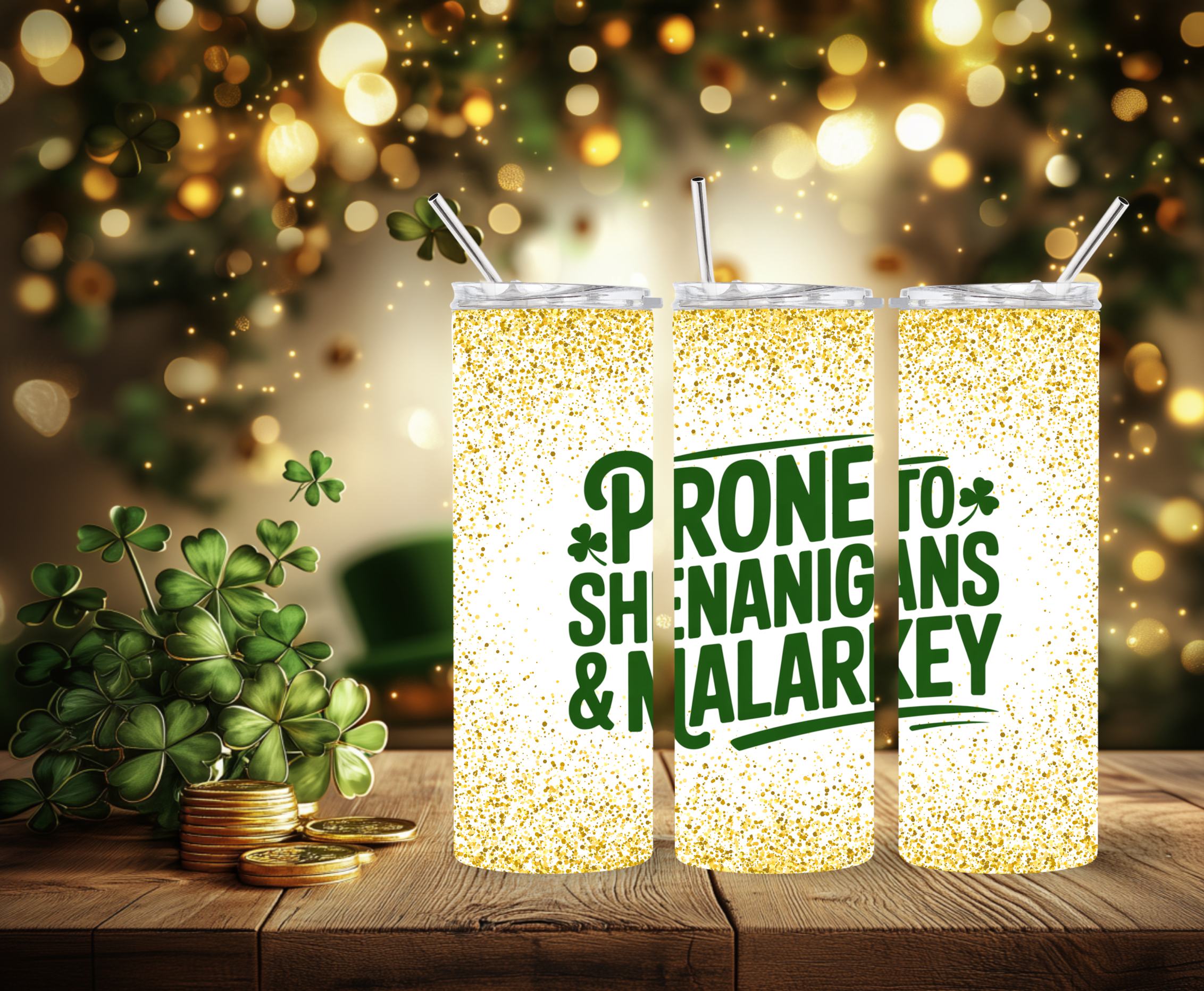 Prone to Shenanigans & Malarkey Glitter Tumbler