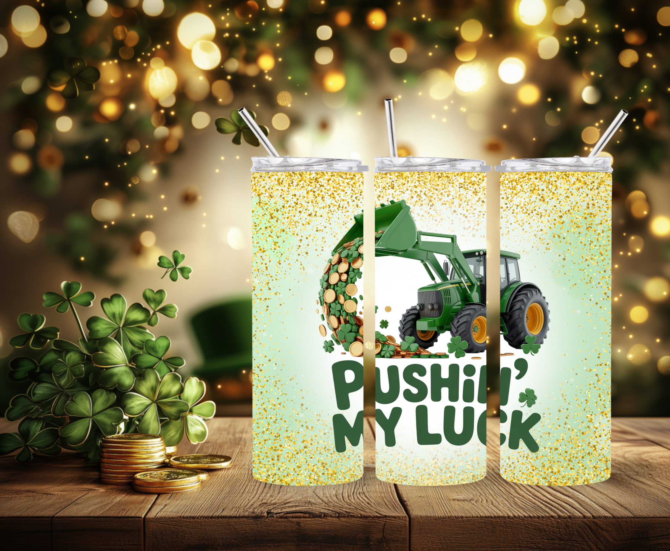 Pushin’ My Luck Tractor Glitter Tumbler