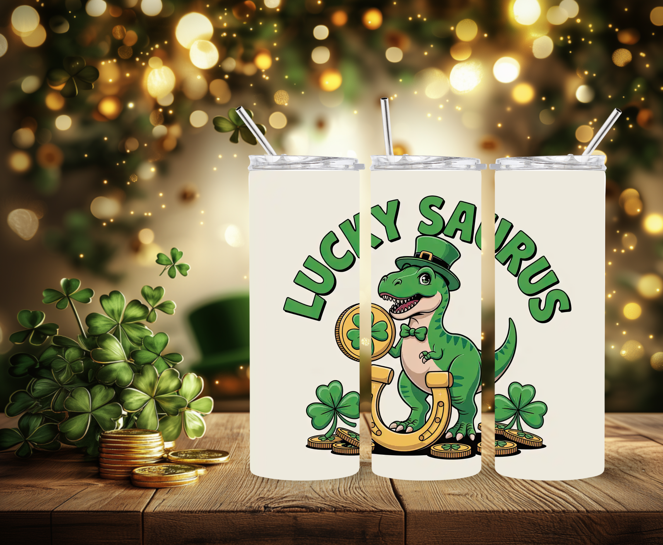Lucky Saurus St. Patrick’s Day Tumbler