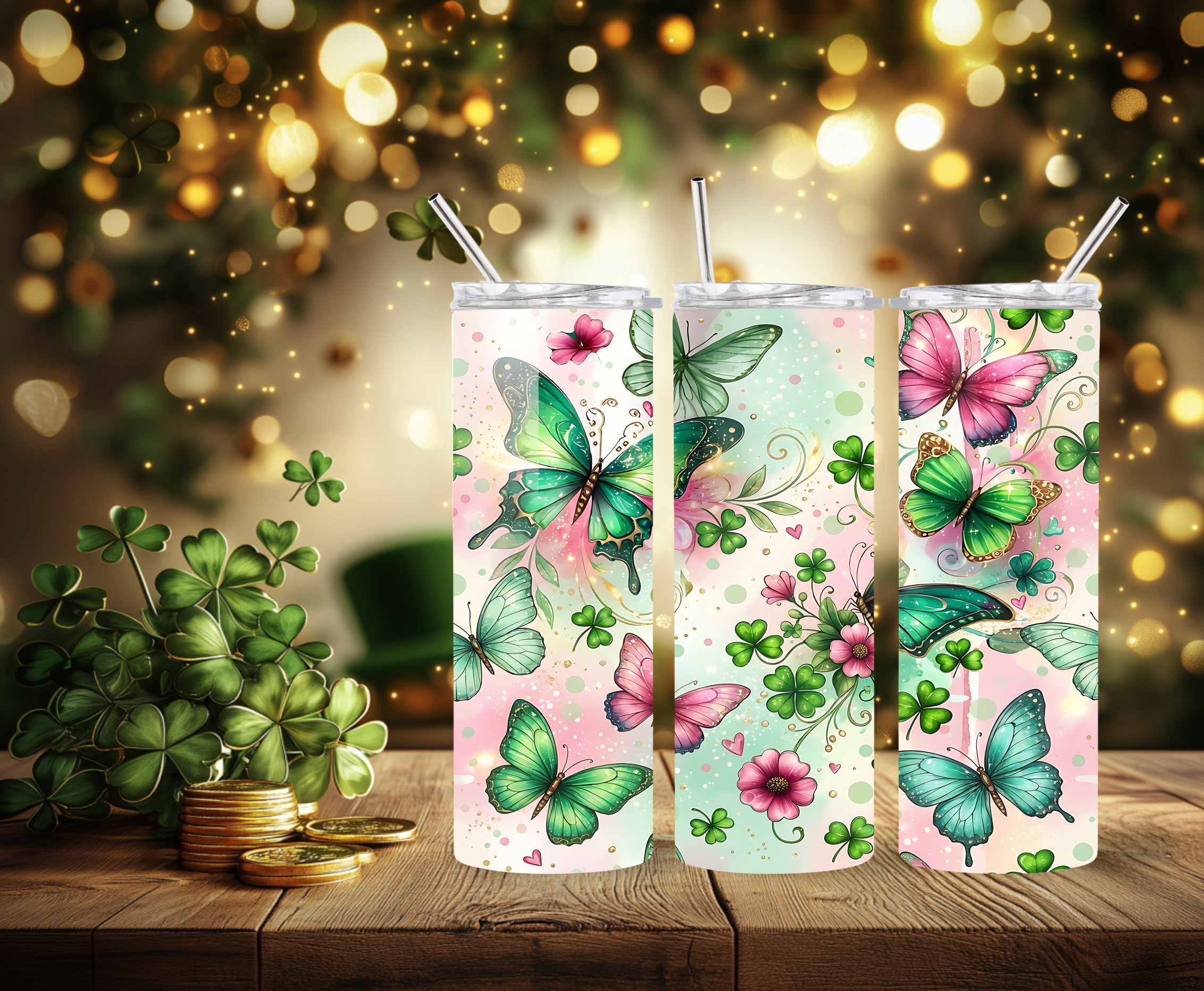 Butterfly & Shamrocks Tumbler