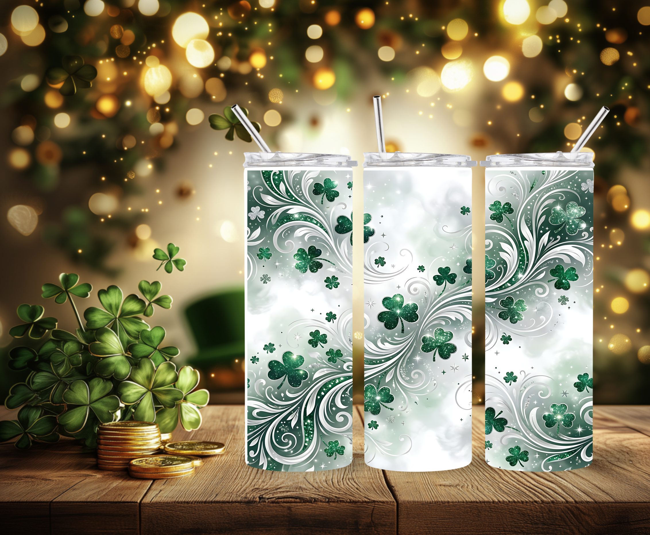 Elegant Shamrock Shimmer Tumbler