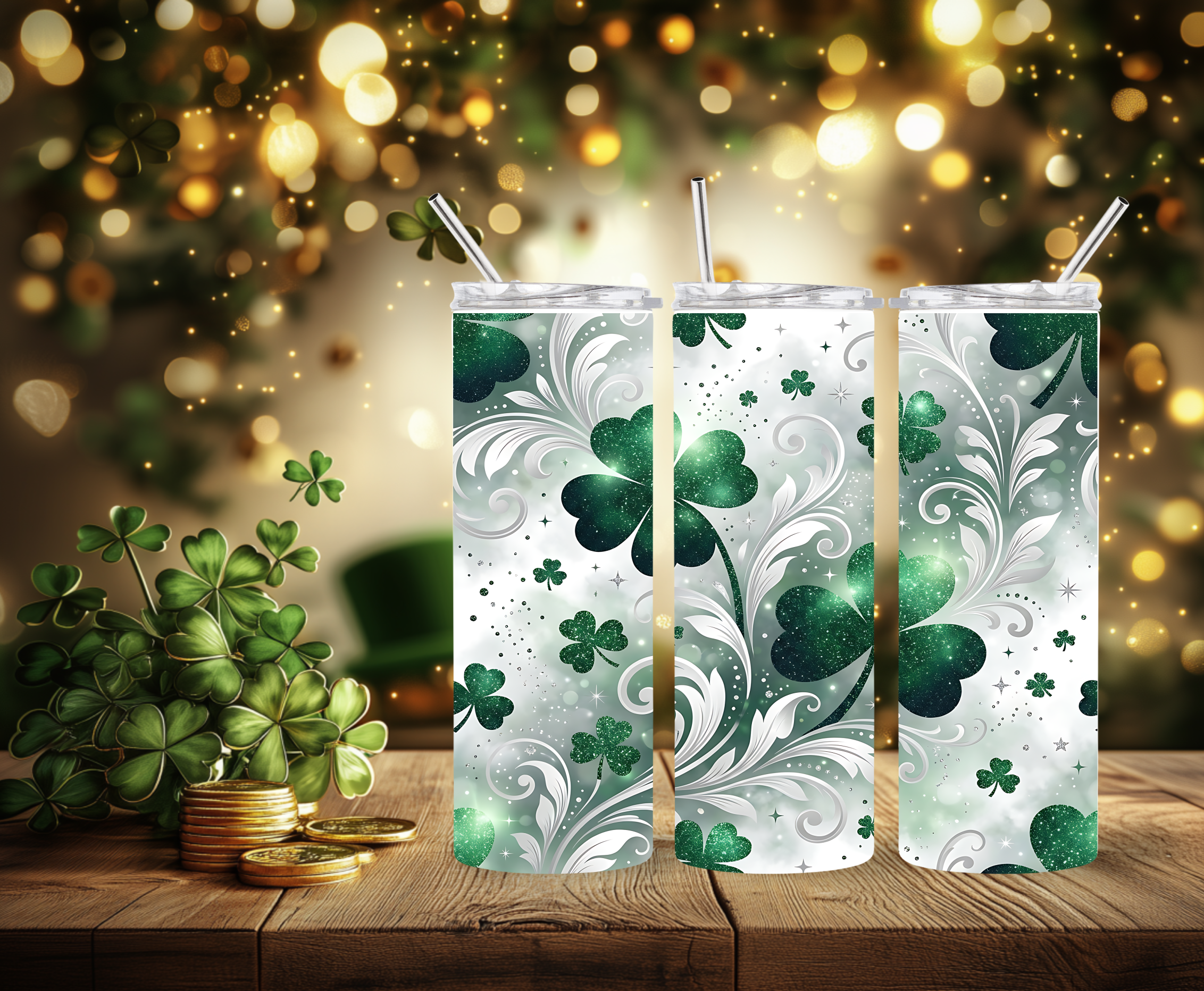 Elegant Shamrock Shimmer Tumbler