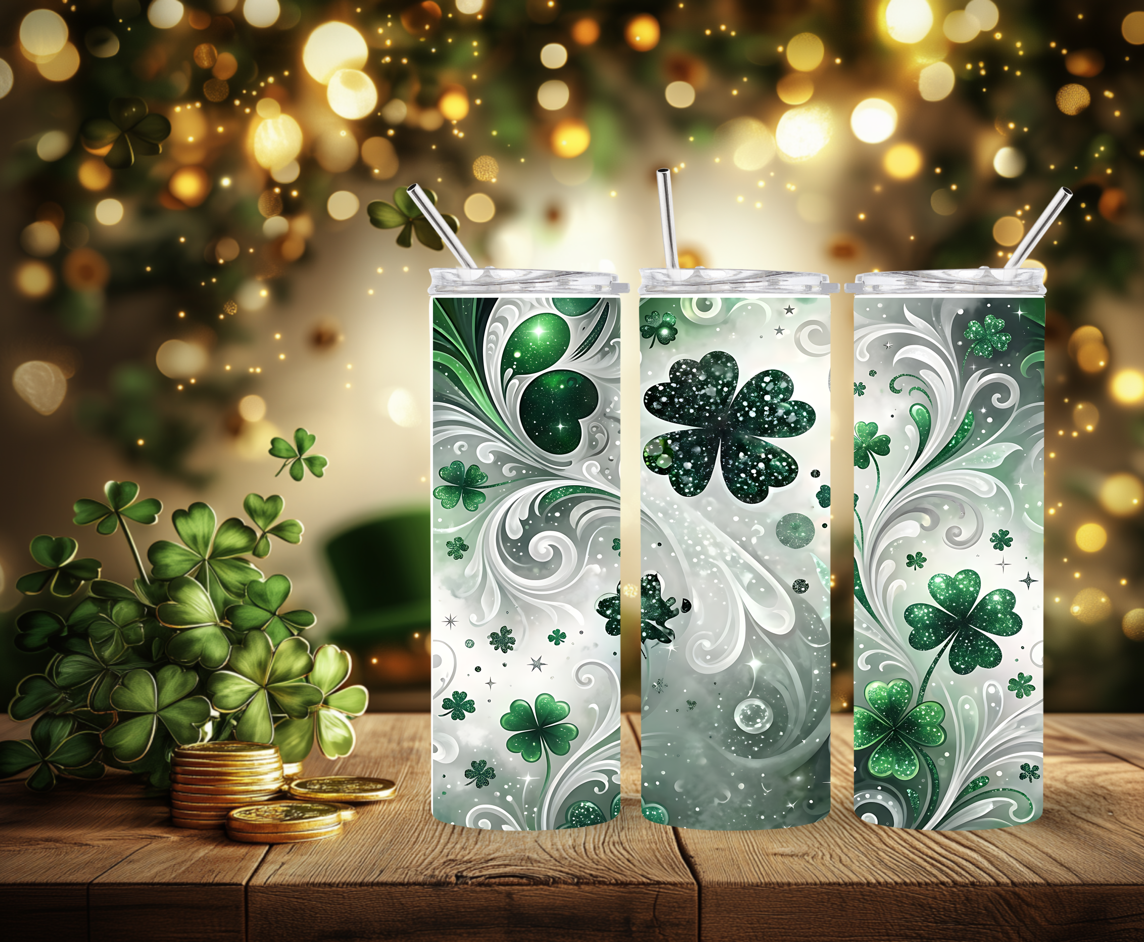 Elegant Shamrock Shimmer Tumbler