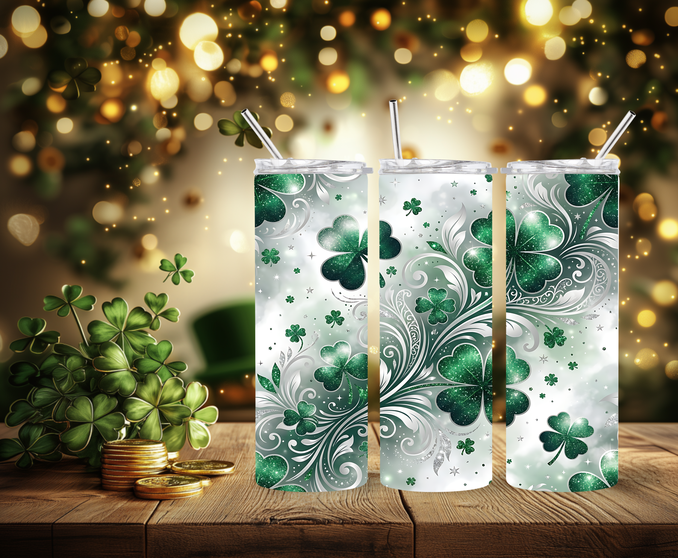 Elegant Shamrock Shimmer Tumbler