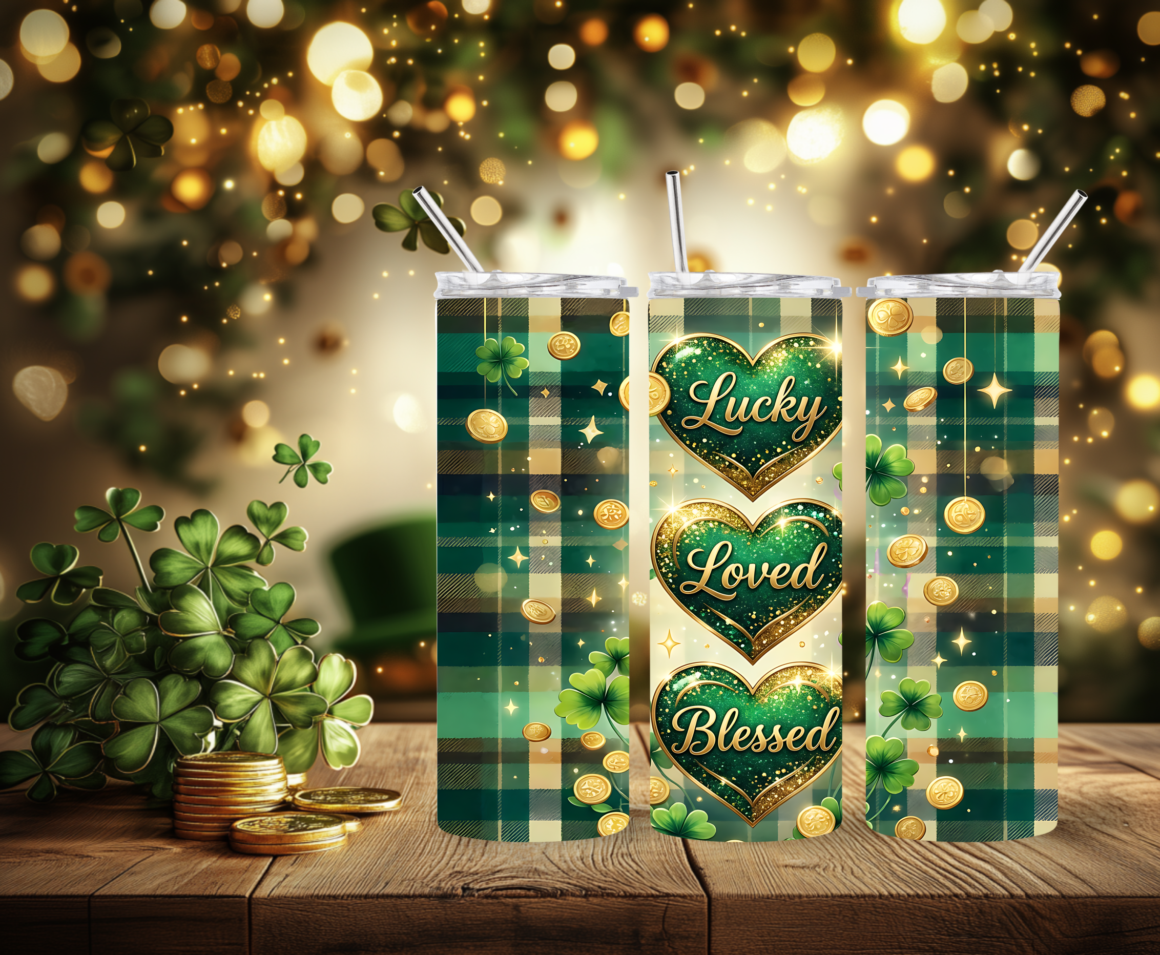 Lucky, Loved, Blessed Shamrock Tumbler