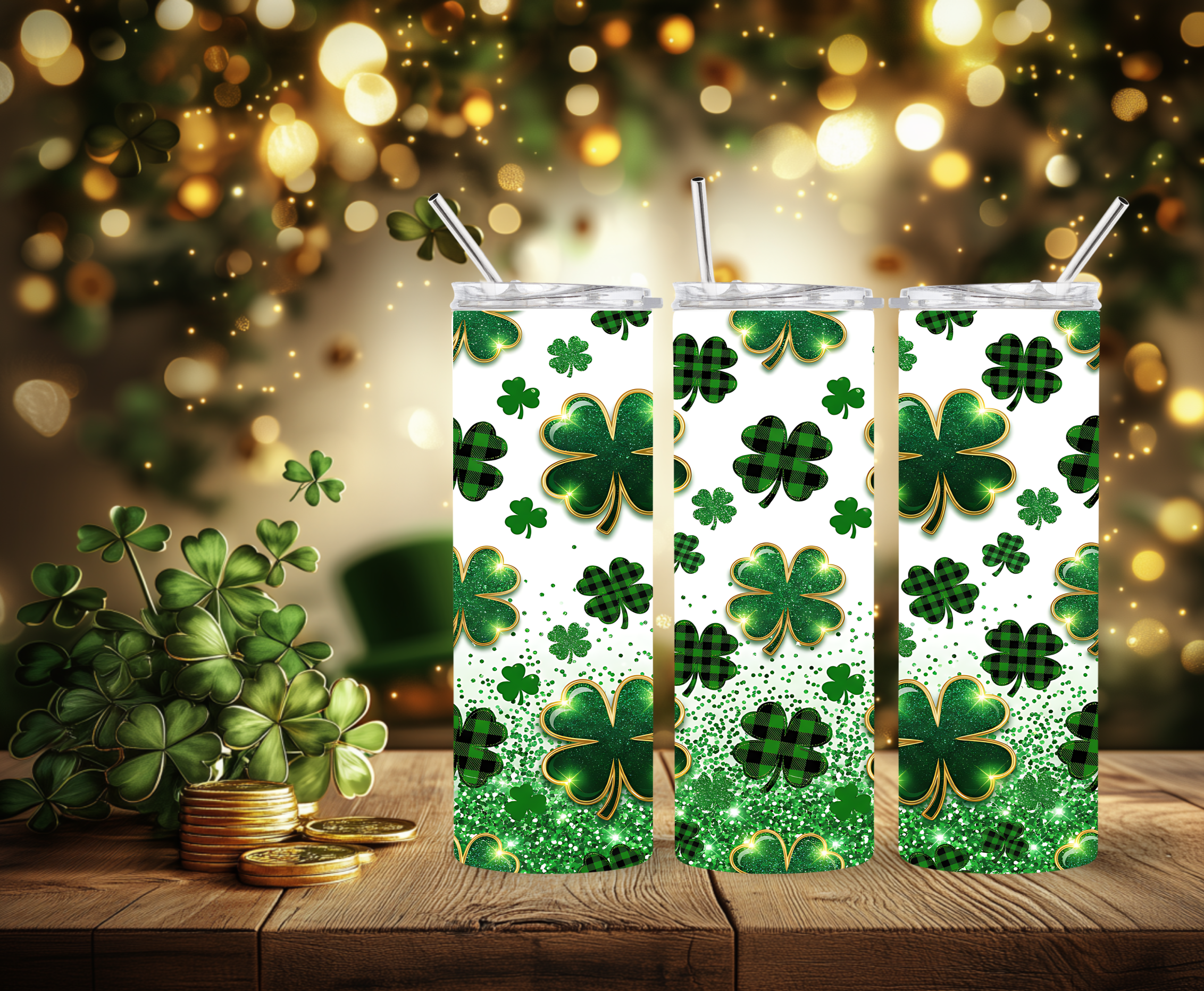 Emerald Sparkle Shamrock Tumbler