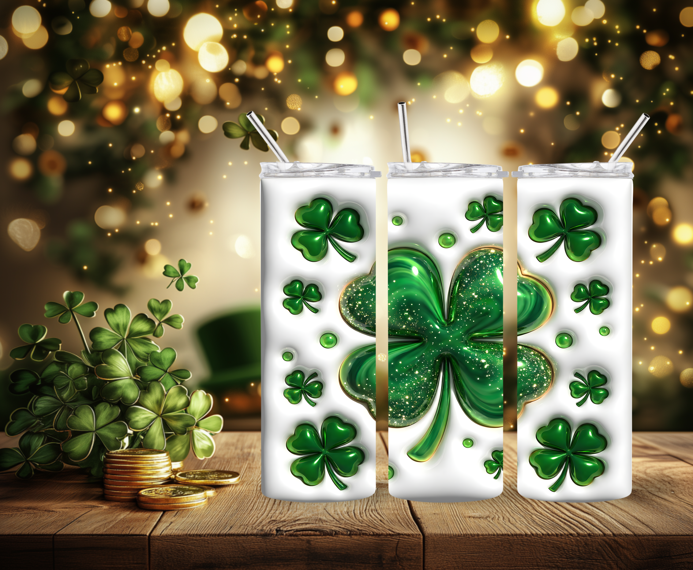 Emerald Sparkle Shamrock Tumbler