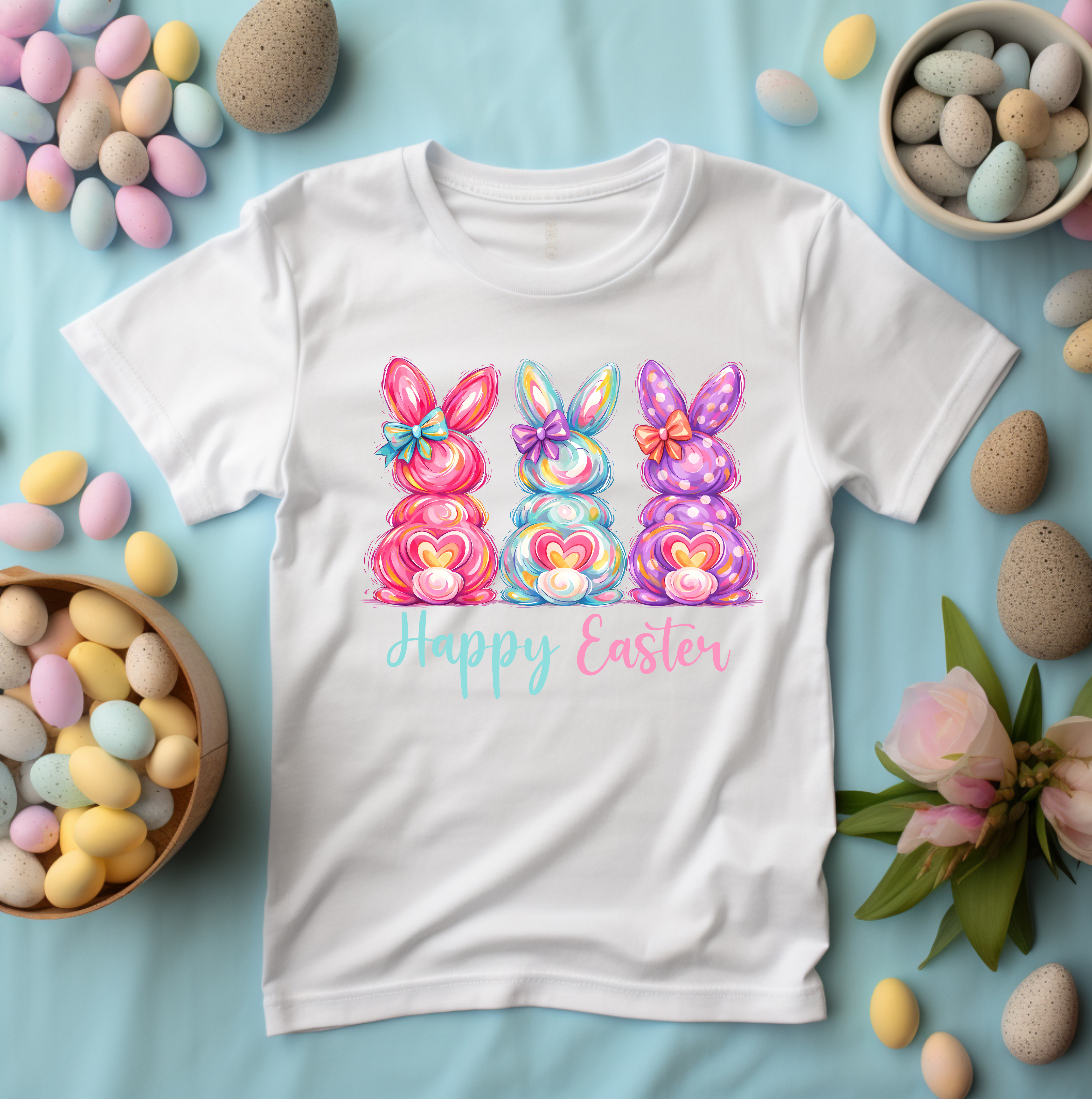 Cute Trio Bunny Happy Easter T-Shirt